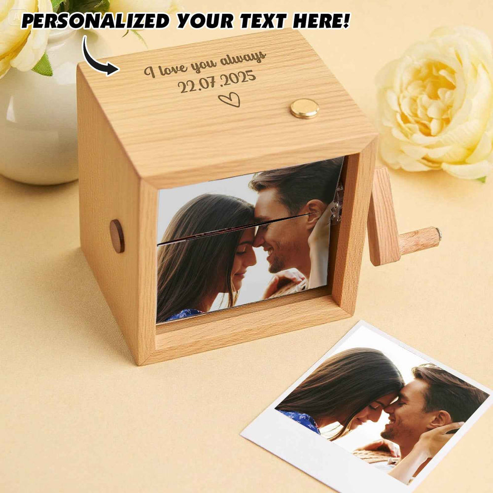 Custom Text & Photo Personalized Music Flipbook Frame Animation Machine Hand-cranked Flipbook Box Photo Album with Light Anniversary Gifts