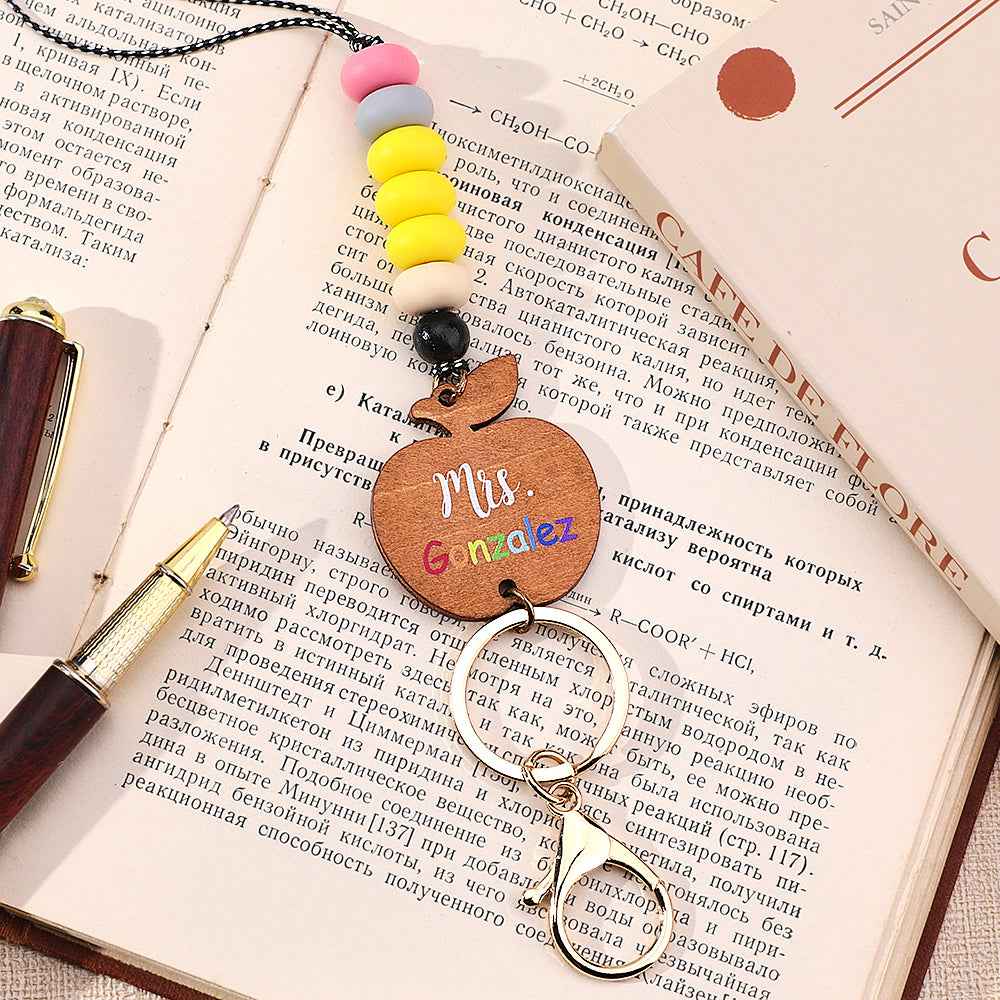 Personalized Wooden Apple Lanyard with Keychain Id Badges Gift for Teachers Back to School Gift