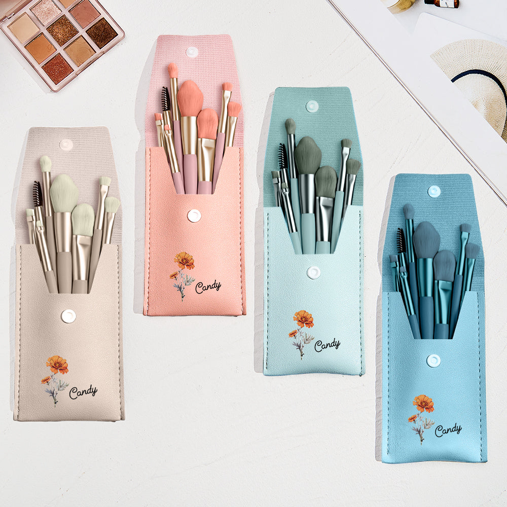 Personalised Engraved Birth Flower Makeup Brush Set | Wedding & Bridesmaid Gift