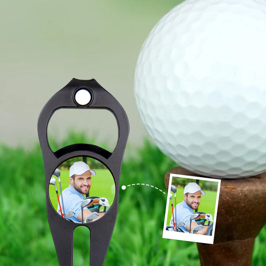 Personalised photo golf ball marker and bottle opener – custom magnetic golf marker with colour photo print on zinc alloy