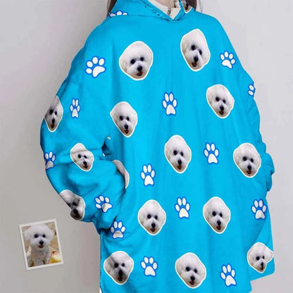 Custom Face Blanket Pajama Personalized Blanket Hoodie Gift for Women Pet Paw