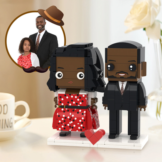 Personalised 2-person brick figures – custom small-particle ABS mini figures of two people, personalised photo gift ideal for Dad