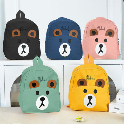 Personalised name embroidery mini bear backpack front view – custom kids school bag in lightweight nylon with embroidered name