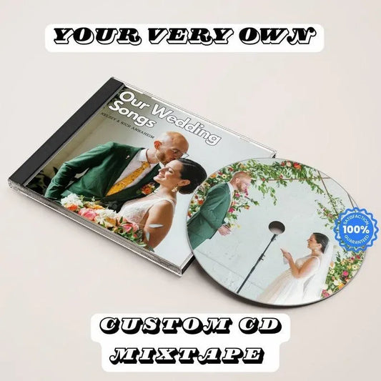 Personalised Mixtape CD presented in a full‑colour custom jewel case — custom CD album (5 or 16 songs), perfect Valentine's, anniversary or wedding gift
