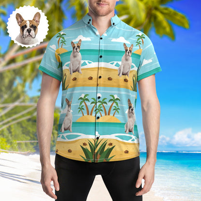 Personalised Photo Hawaiian Shirt front view – custom summer beach button shirt with vivid all-over personalised photo print, short sleeves, lapel collar and button-front, ideal personalised photo gift or matching family beachwear
