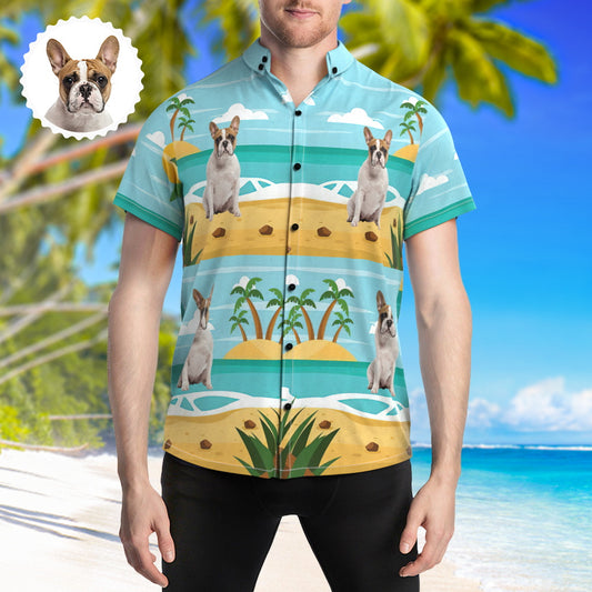 Personalised Photo Hawaiian Shirt front view – custom summer beach button shirt with vivid all-over personalised photo print, short sleeves, lapel collar and button-front, ideal personalised photo gift or matching family beachwear