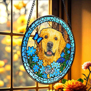 Custom Pet Portrait Stained Glass Suncatcher – Personalized Pet Keepsake Memorial Gift for Dog & Cat Lovers