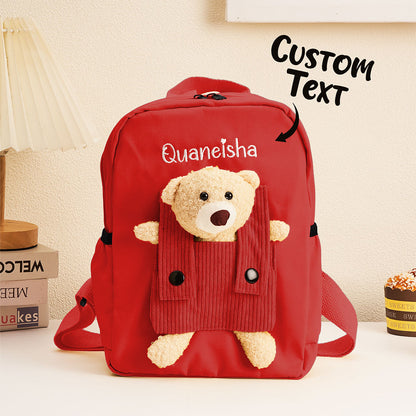 Interior view of personalised bear backpack displaying roomy main compartment and wipe-clean lining — ideal for nursery or school