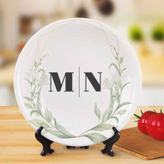 Custom Printed Flower Two Initials Ceramic Dinner Plates