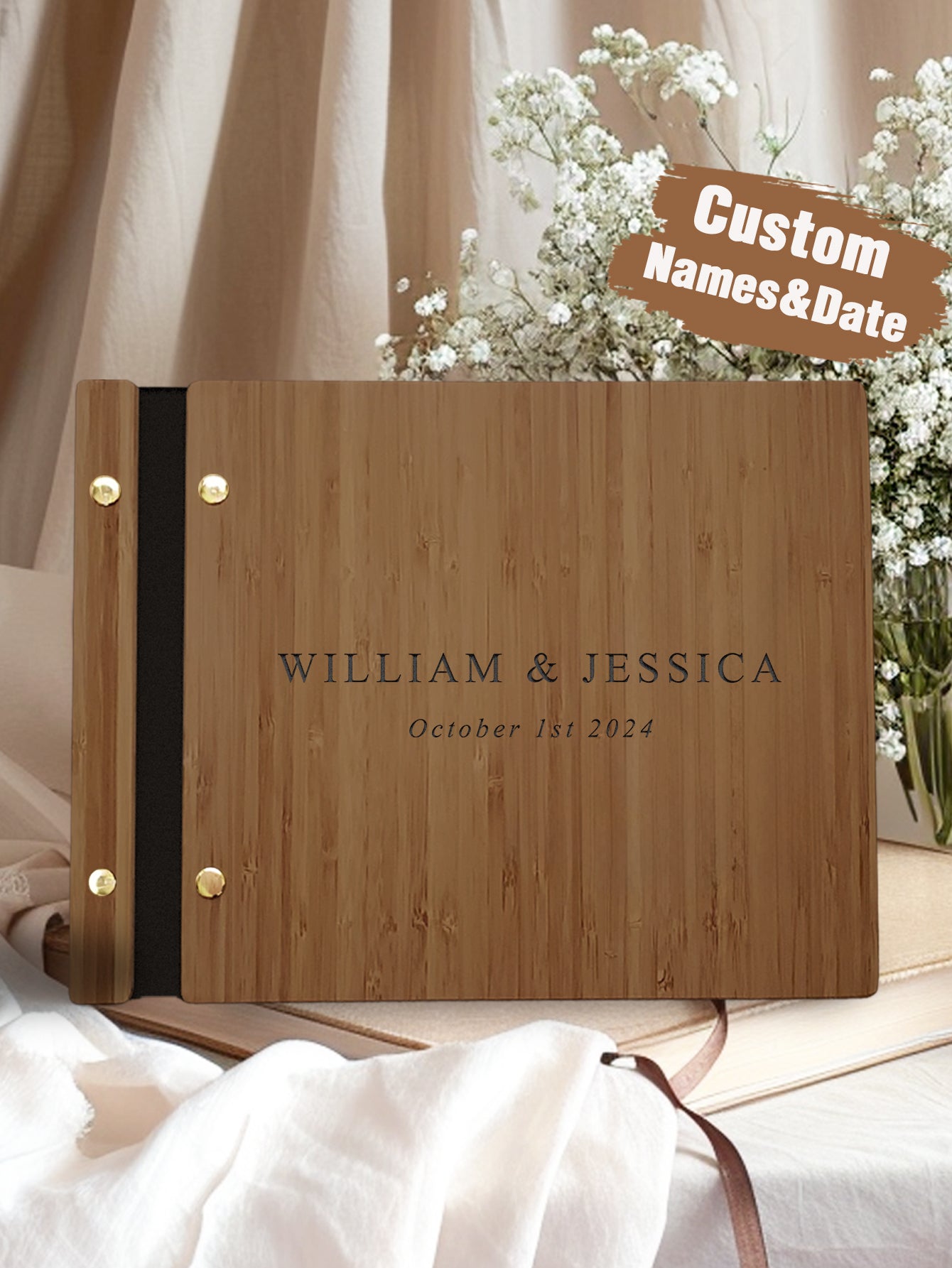 Personalised Wooden Wedding Guest Book with Custom Engraving