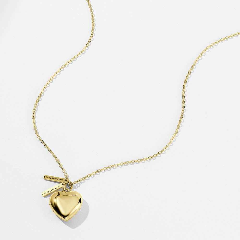 Custom Heart Photo Locket Necklace with Two Engraved Bars