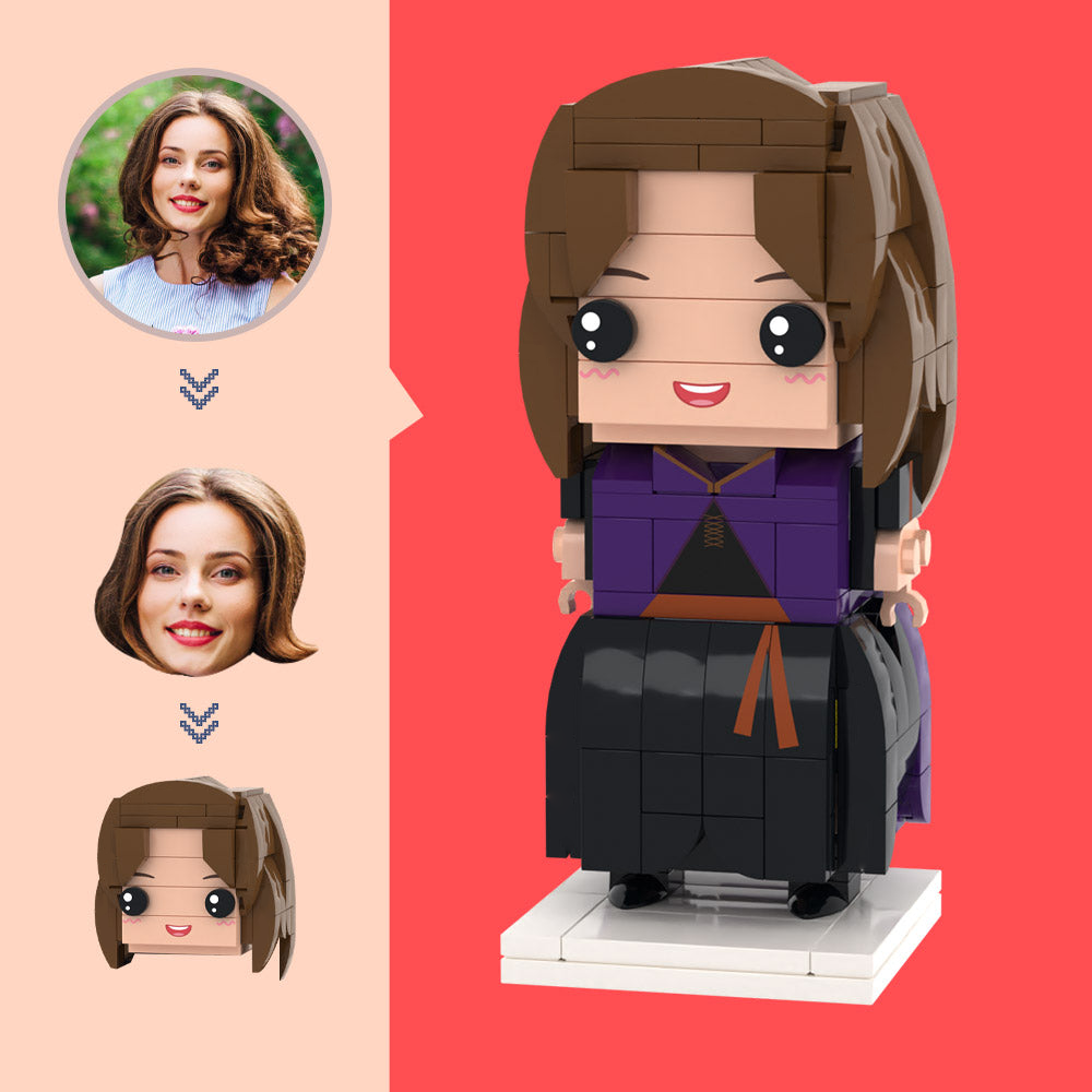 Personalised Head Girl Brick Figure - Customisable LEGO-Style Portrait Block