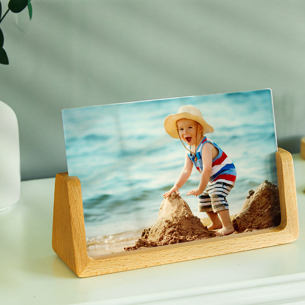 Personalised wooden photo plaque shown hanging by rustic twine — ready-to-display custom ornament for Mother's Day, Father's Day or Christmas gifts
