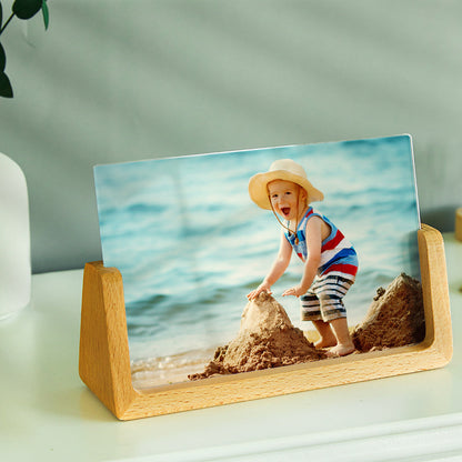 Personalised wooden photo plaque shown hanging by rustic twine — ready-to-display custom ornament for Mother's Day, Father's Day or Christmas gifts