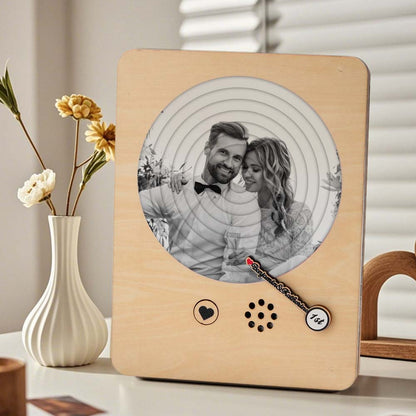 Artisan craftsmanship close-up highlighting handcrafted finish and natural wood grain on personalised wooden record player