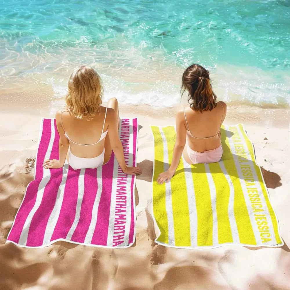 Personalized Stripe Beach Towel with Name Beach Accessories Gift for Family Kids