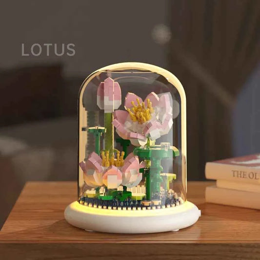 Lotus Bouquets DIY Flower Building Set Perfect Birthday Gift with Dust Cover Valentines Gift