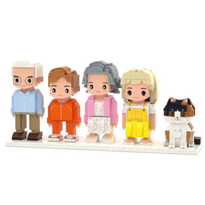Custom Full-Body Cute Brick Figures of 4 People and 1 Cat Personalized Anniversary Gift Birthday Gift