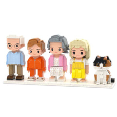 Custom Full-Body Cute Brick Figures of 4 People and 1 Cat Personalized Anniversary Gift Birthday Gift