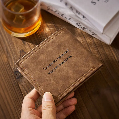 Interior view of personalised engraved photo wallet with large-capacity card slots and secure closure — includes free blank wallet case, perfect memorial keepsake