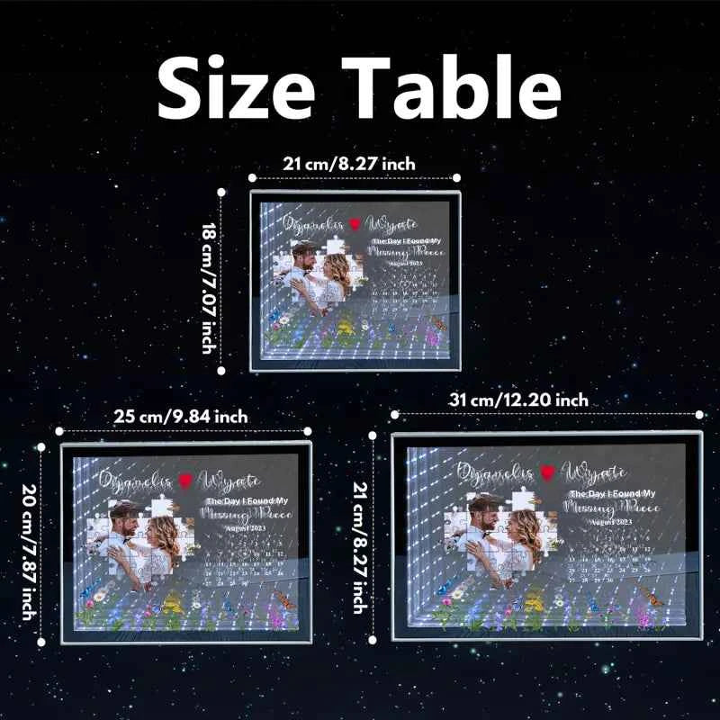 The Day I Found My Missing Piece Light Customize Photo and Calendar Custom Name Personalized Gift For Couple