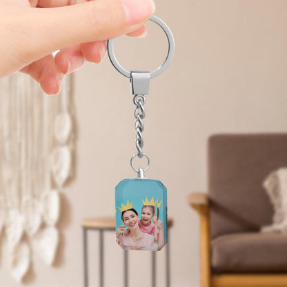 Set of personalised crystal photo keyrings – perfect custom gifts for weddings, Valentine’s Day and memorial keepsakes