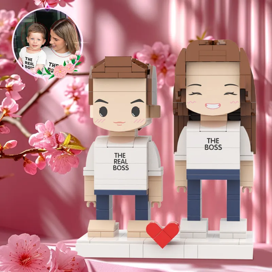 Mother's Day Gift Matching Shirt Mom's Real Boss Personalized Head 2 People Custom Brick Figures For Mommy - PhotoOnGifts