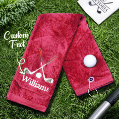 Personalised Embroidered Name Golf Towel with Clip | Gift for Golfers