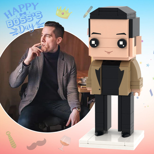 Boss's Day surprise - customisable full-body 1-person brick figure personalised from a photo, made-to-order small-particle block toy
