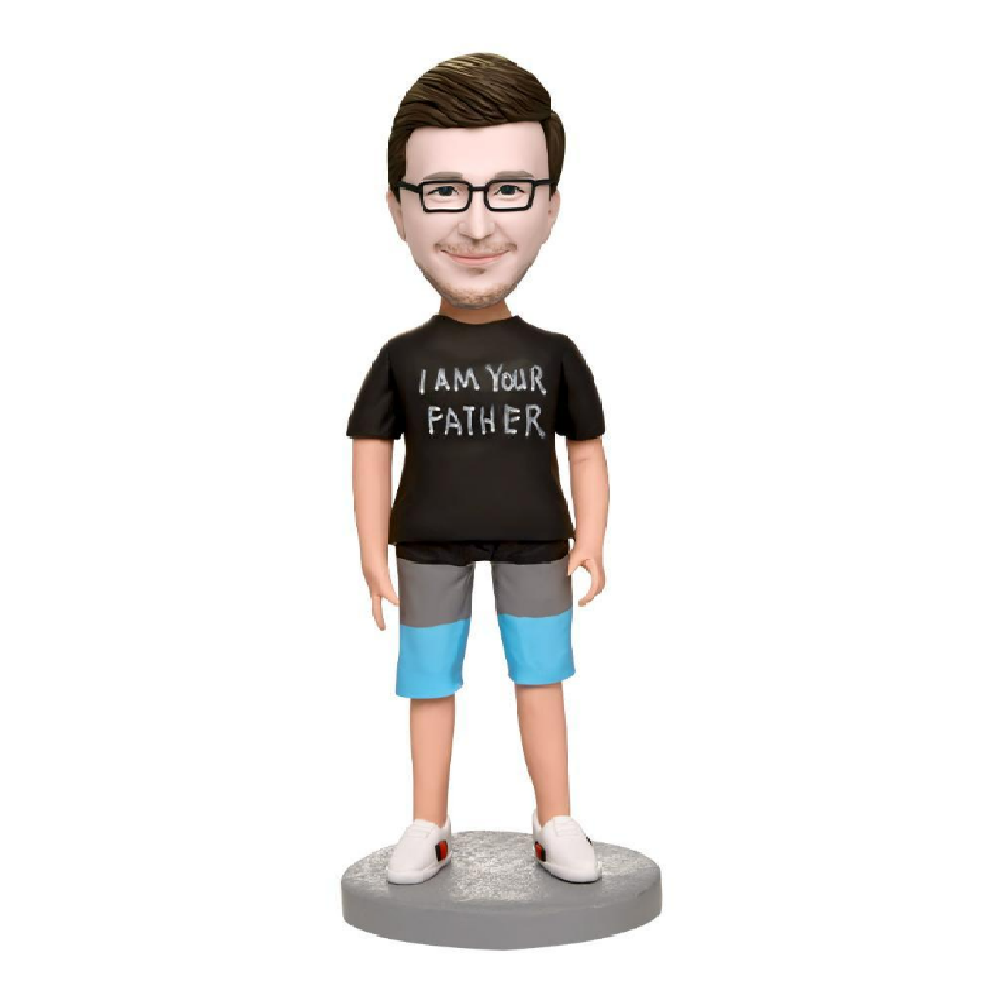 Custom 'I'm Your Father' personalised bobblehead with engraved base, handcrafted polymer clay head — perfect Father's Day gift