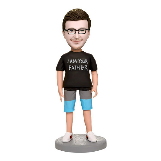 Custom 'I'm Your Father' personalised bobblehead with engraved base, handcrafted polymer clay head — perfect Father's Day gift