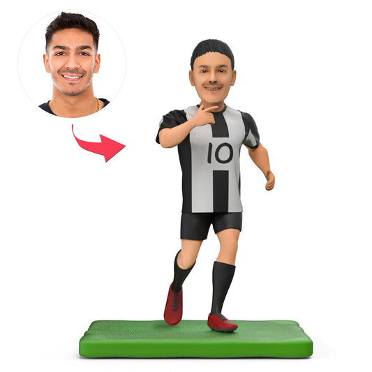 Front view of Soccer Stars Argentina Dybala personalised bobblehead in Argentina football jersey with engraved base – custom football bobblehead gift