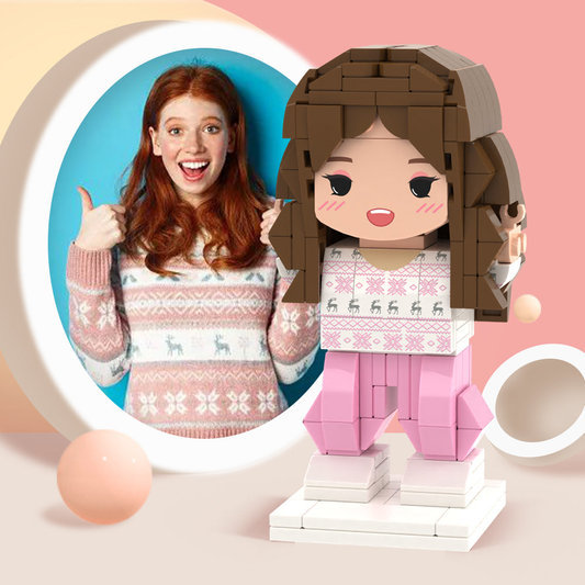 Personalised full‑body mini brick figure (one person) — custom block toy made from eco‑friendly ABS; photo‑to‑figure birthday gift and display keepsake