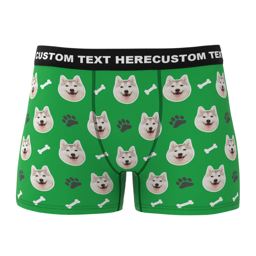 Online preview of uploaded pet photo for personalised men's boxer briefs – free design preview before production for custom dog face boxers