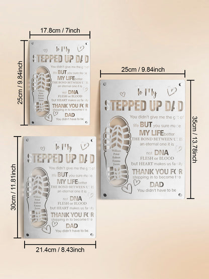 Dimmed scene highlighting the etched footprint detail on the personalised mirror light — a touching engraved gift for Dad.