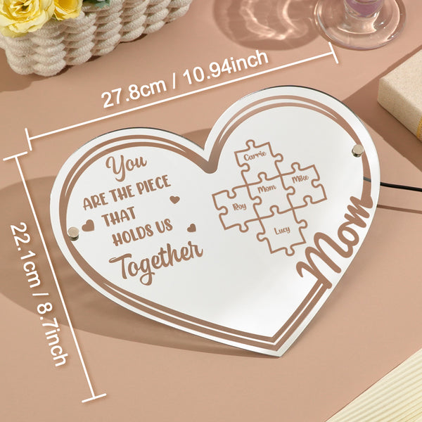 Personalised Mum Mirror Light - You Are The Piece That Holds Us Together Puzzle Sign
