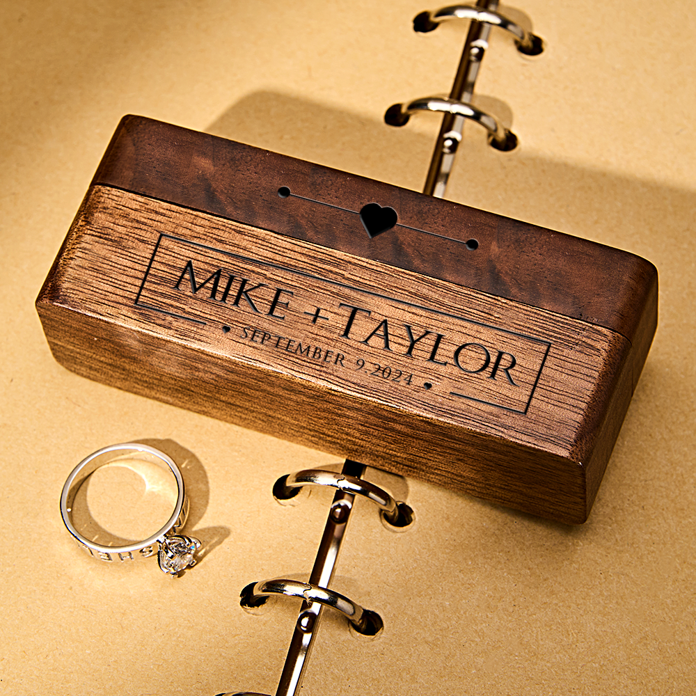 Personalised Engraved Wood Ring Bearer Box - Custom Name & Date Wedding Proposal Gift