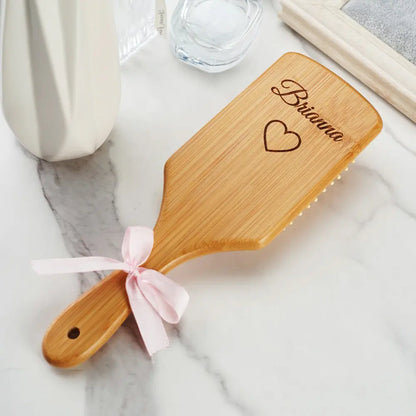 Personalised bamboo brush presented in gift packaging – custom engraved bridesmaid gift, handcrafted sustainable keepsake