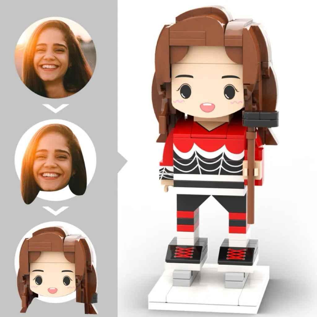 Custom Head 1 Person Cute Puckster Brick Figure Ice Hockey Theme Birthday Gift Anniversary Gift for Her