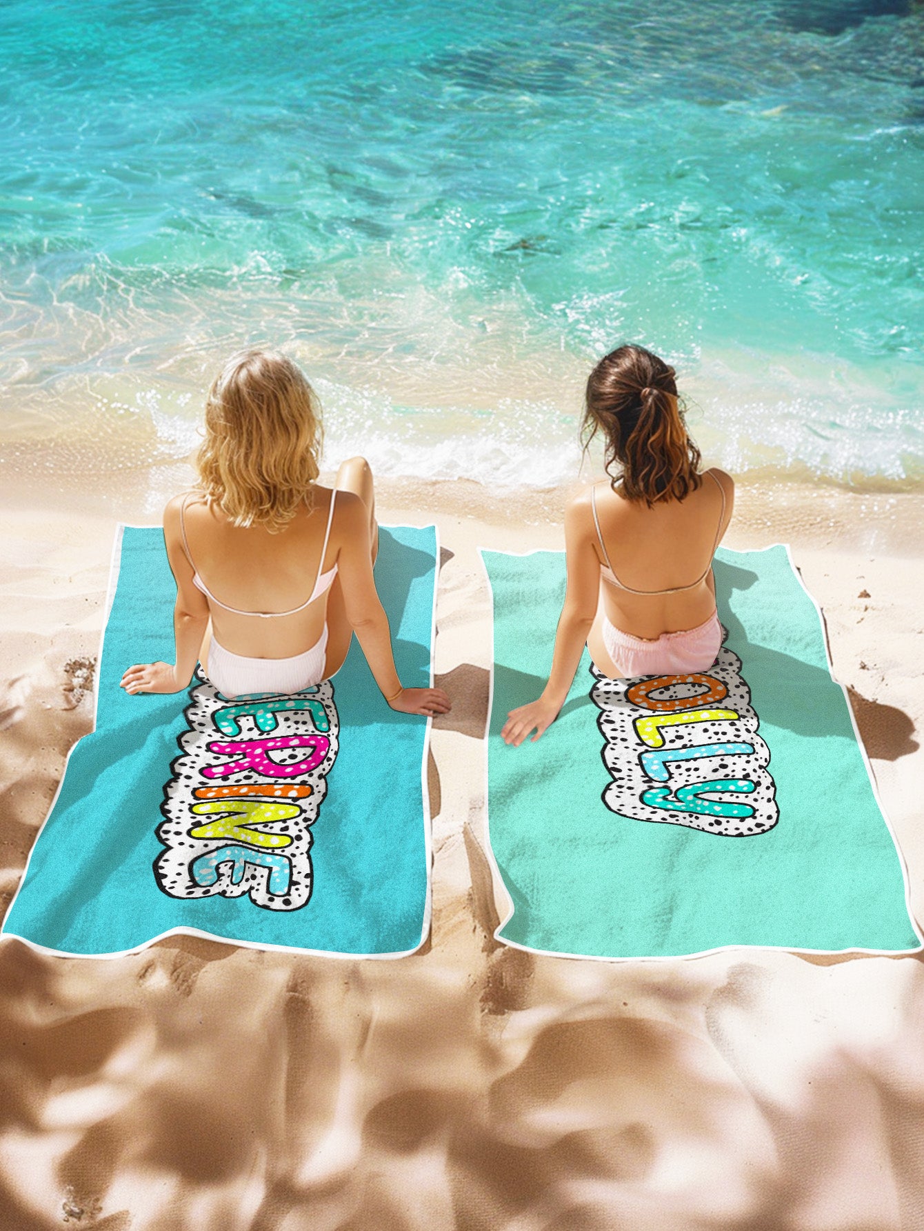 Personalised Dalmatian Dots Beach Towel with Rainbow Name - Summer Gift for Bridesmaids & Women