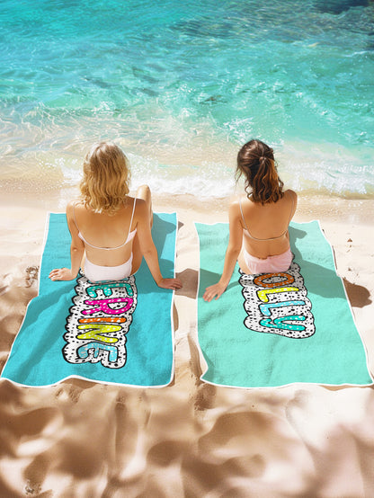 Personalised Dalmatian Dots Beach Towel with Rainbow Name - Summer Gift for Bridesmaids & Women