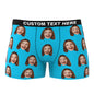 Back view of personalised face boxer shorts with continuous print — clear, long‑lasting heat transfer image on men's underwear