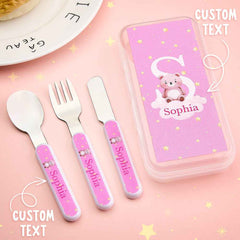 Personalized Kid’s Cutlery Set Cartoon Animal Fork Spoon Knife 3 Pcs Birthday Gift for Kids