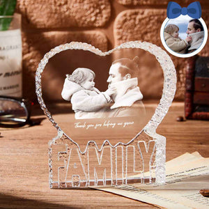 Custom Photo Crystal Sculpture Keepsake 3D Crystal Photo Heart Gift for Dad