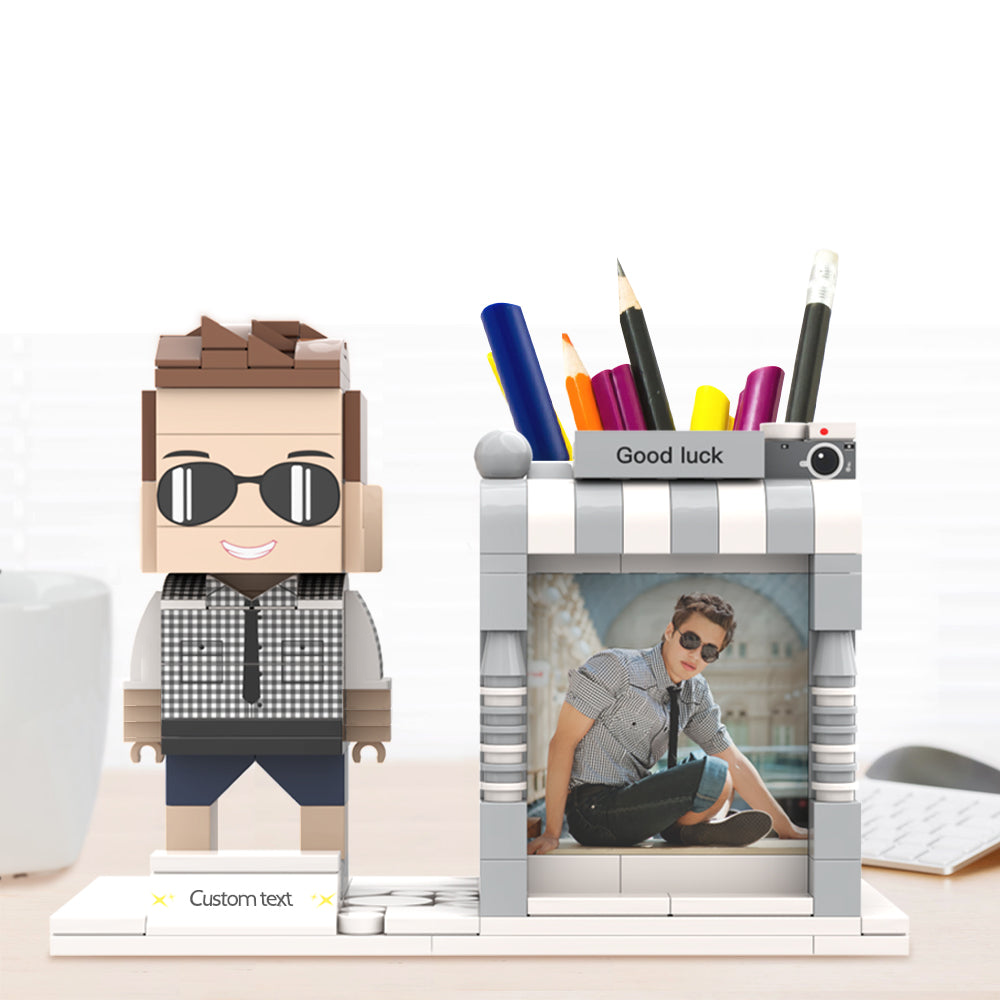 Personalised Lego-Style Photo Pen Holder with Custom Name | Desk Organiser Gift