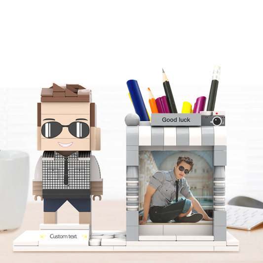 Personalised Lego-Style Photo Pen Holder with Custom Name | Desk Organiser Gift