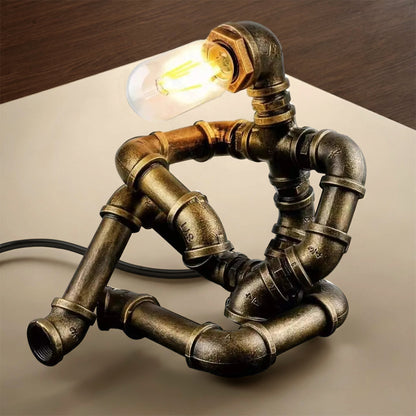 Retro Iron Pipe Robot Table Lamp - Adjustable Creative Bedside Light