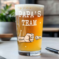 Personalized Beer Glass Drink Up Dad, We Won't Tell Mom Fist Beer Glass Gift for Dad Grandpa