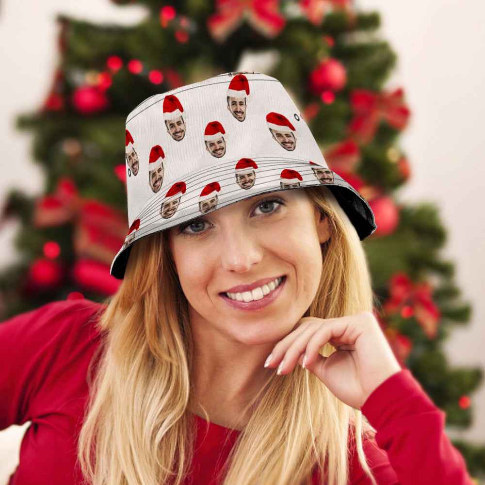 Custom Christmas Bucket Hat Personalized Face Unisex Fisherman Cap