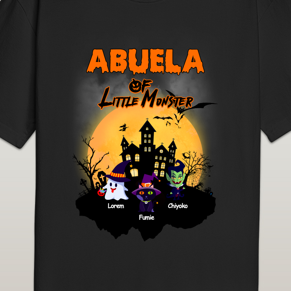 Front view of a personalised Halloween T-shirt featuring a spooky custom design and optional personalised text – customised gift for mum or dad